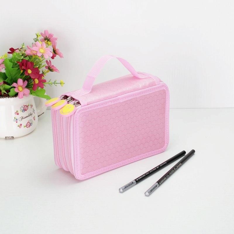 52 Holes 3 Layers Oxford School Pencil Case Large Pen Bag Box(Pink)
