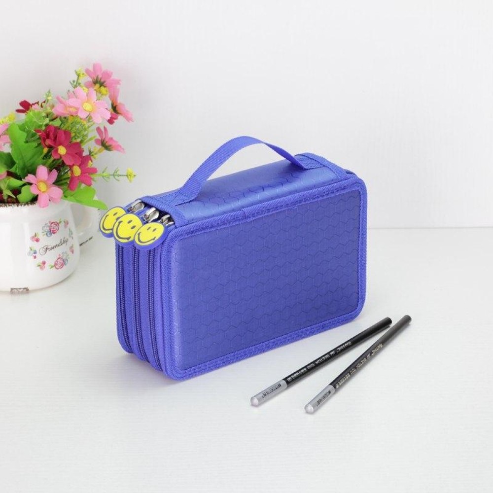 52 Holes 3 Layers Oxford School Pencil Case Large Pen Bag Box(Blue)