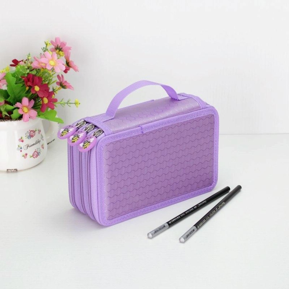 52 Holes 3 Layers Oxford School Pencil Case Large Pen Bag Box(Purple)