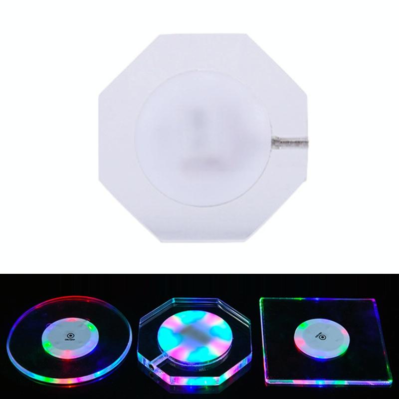 100x10mm Octagonal USB Charging LED Light Up Acrylic Coaster Transparent Crystal Base(Colorful Light)