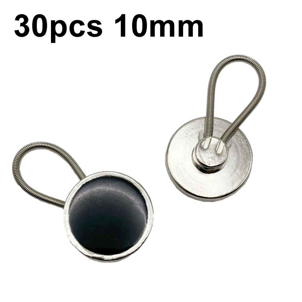 30pcs Jeans Spring Expansion Waist Button Removable Metal Pants Waist Adjustment Button Collar Decoration Button 10mm Black