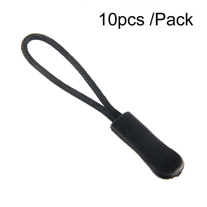 10pcs /Pack TPU Plastic Slider Zipper Cord Caterpillar Puller(Black)