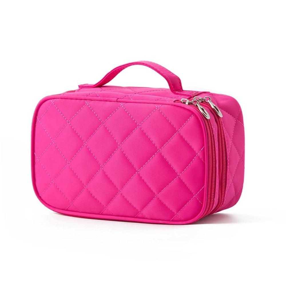 Rhombus Waterproof Cosmetic Bag Toiletries Storage Bag With Mirror(Rose Red)