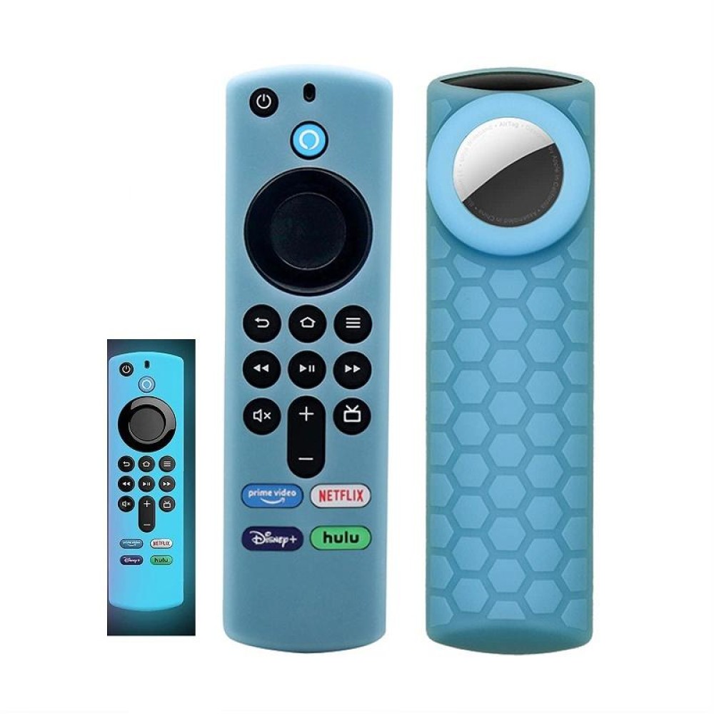 2pcs Remote Control Case For Amazon Fire TV Stick 2021 ALEXA 3rd Gen With Airtag Holder(Luminous Blue)