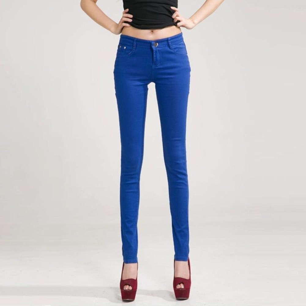 Mid-Waist Stretch Candy-Colored Tight Trousers Look-Sliming Jeans, Size: 26(Royal Blue)