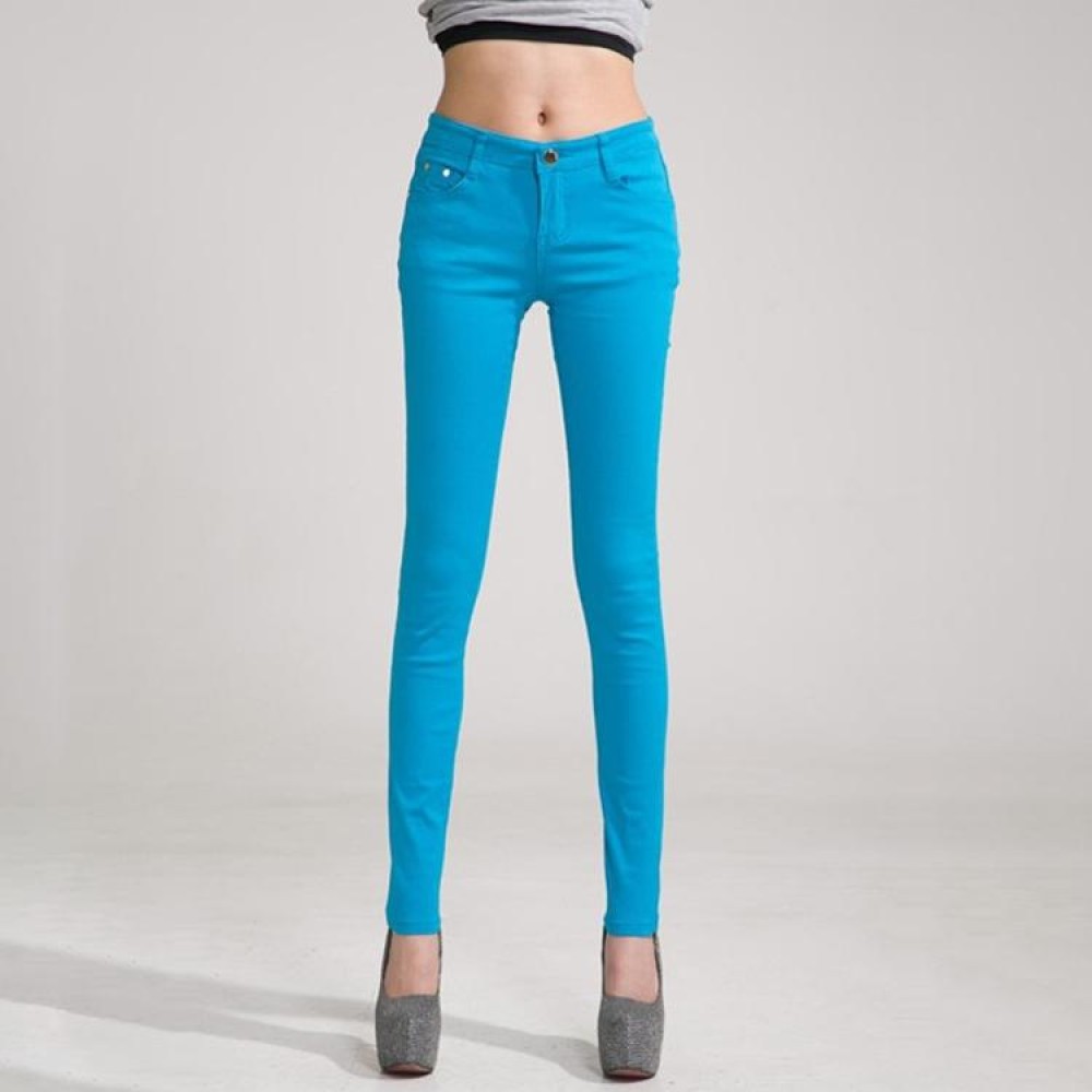 Mid-Waist Stretch Candy-Colored Tight Trousers Look-Sliming Jeans, Size: 26(Sky Blue)