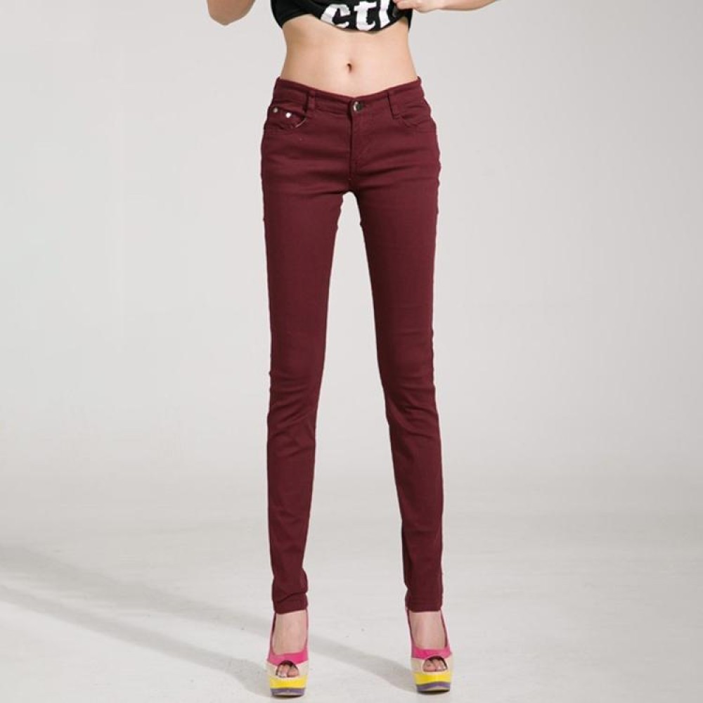Mid-Waist Stretch Candy-Colored Tight Trousers Look-Sliming Jeans, Size: 26(Claret)