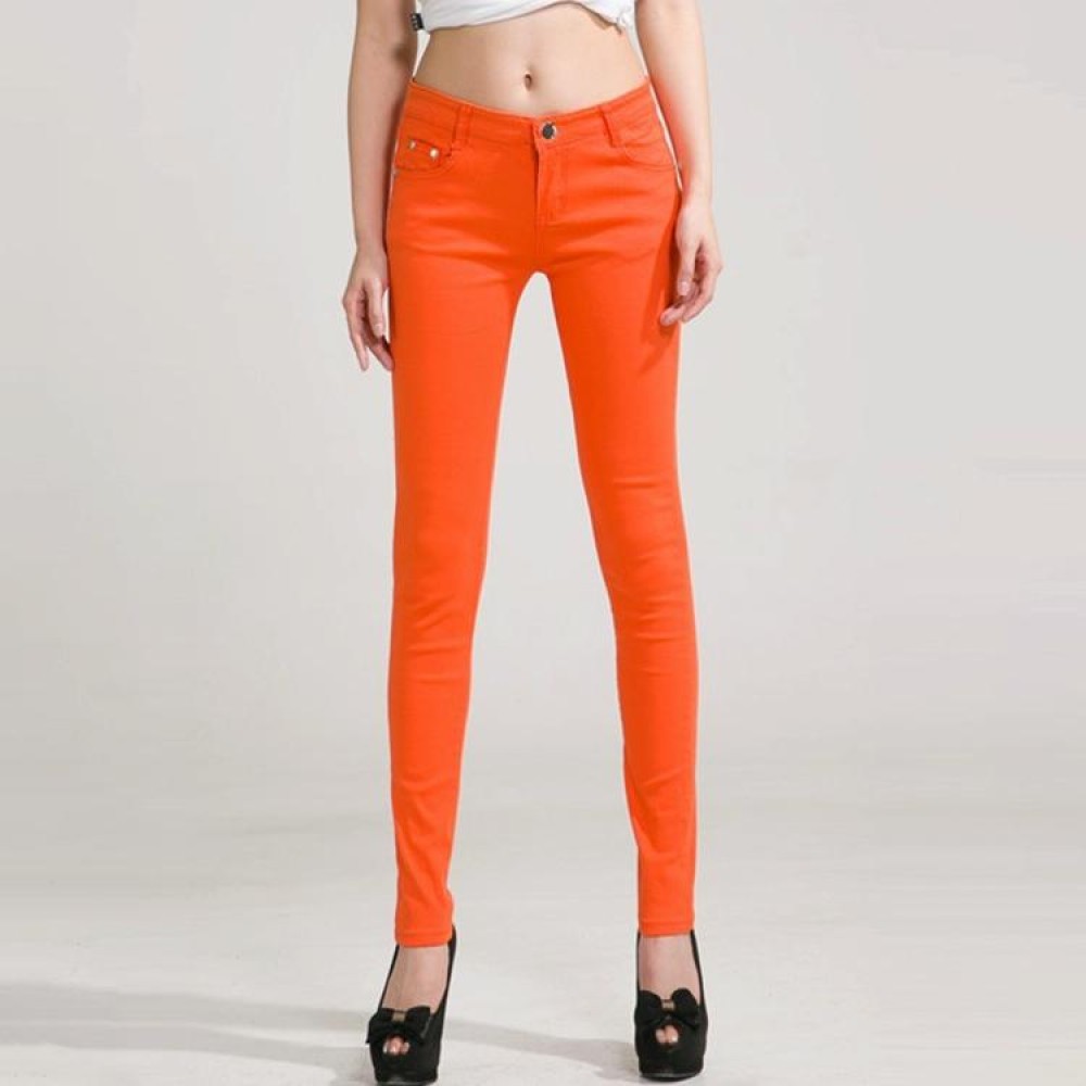 Mid-Waist Stretch Candy-Colored Tight Trousers Look-Sliming Jeans, Size: 26(Orange)