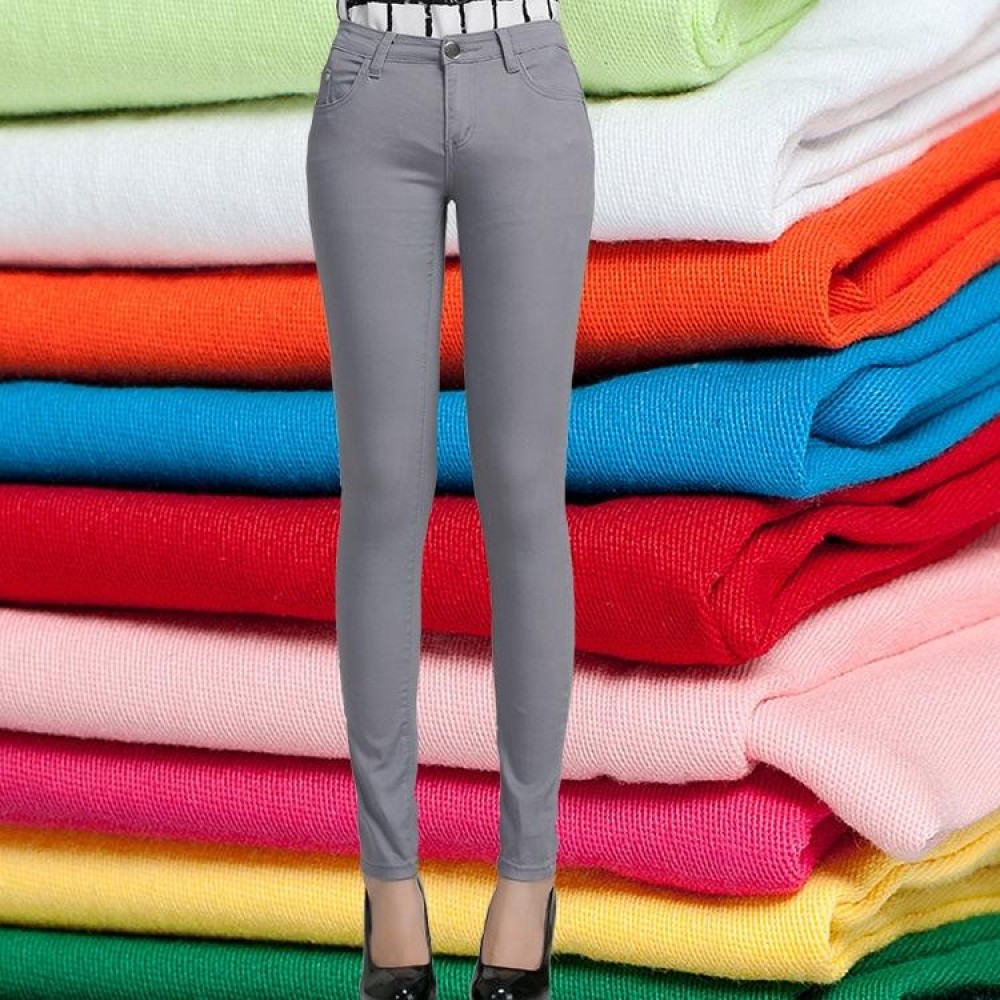 Mid-Waist Stretch Candy-Colored Tight Trousers Look-Sliming Jeans, Size: 26(Silver Gray)