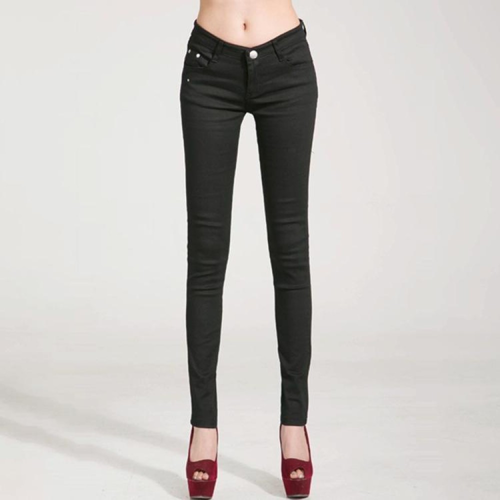 Mid-Waist Stretch Candy-Colored Tight Trousers Look-Sliming Jeans, Size: 27(Black)