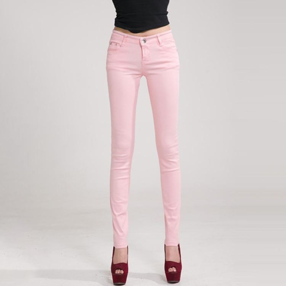 Mid-Waist Stretch Candy-Colored Tight Trousers Look-Sliming Jeans, Size: 27(Pink)