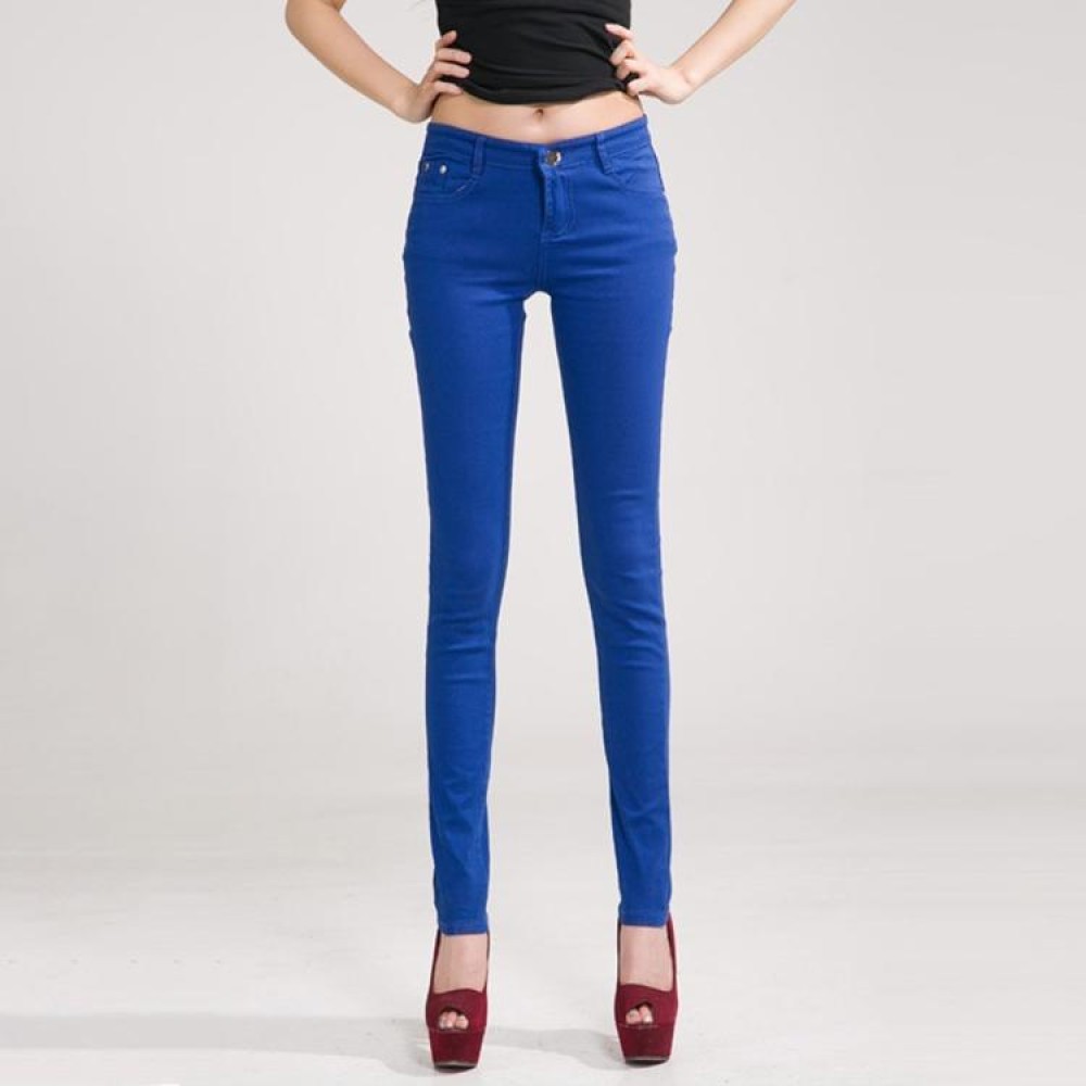 Mid-Waist Stretch Candy-Colored Tight Trousers Look-Sliming Jeans, Size: 27(Royal Blue)