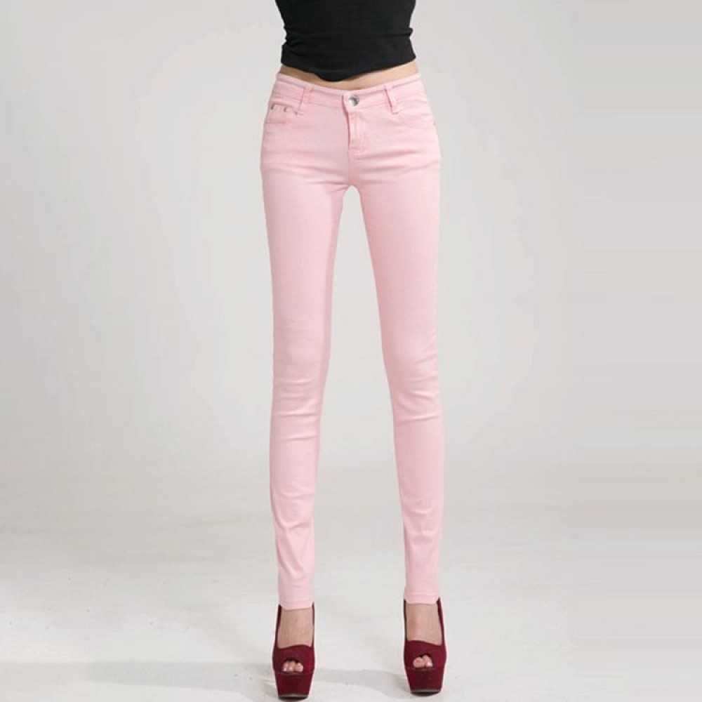 Mid-Waist Stretch Candy-Colored Tight Trousers Look-Sliming Jeans, Size: 28(Pink)