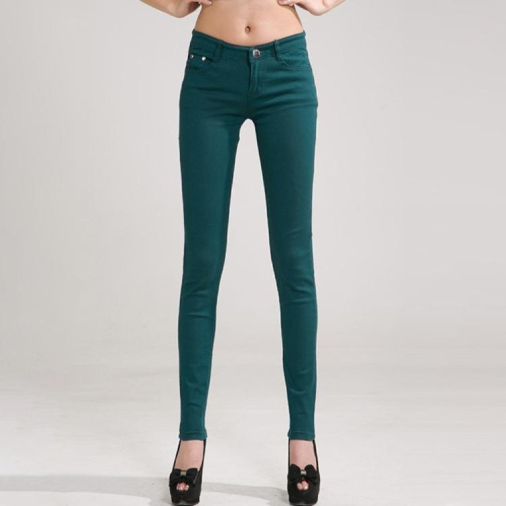 Mid-Waist Stretch Candy-Colored Tight Trousers Look-Sliming Jeans, Size: 28(Dark Green)