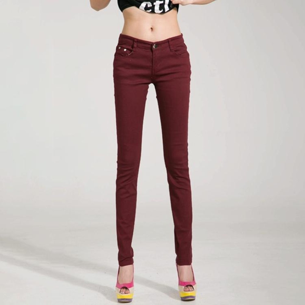 Mid-Waist Stretch Candy-Colored Tight Trousers Look-Sliming Jeans, Size: 28(Claret)
