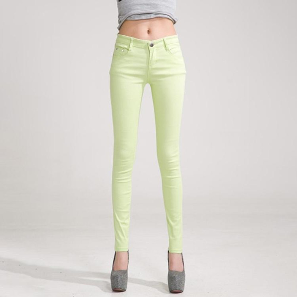 Mid-Waist Stretch Candy-Colored Tight Trousers Look-Sliming Jeans, Size: 29(Green)