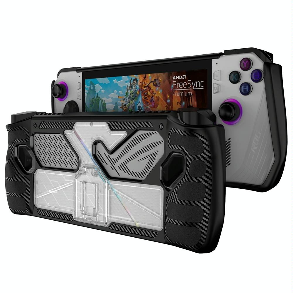 For ASUS Rog Ally Game Console PC+TPU Protective Case Cover With Bracket(Black+Transparent)