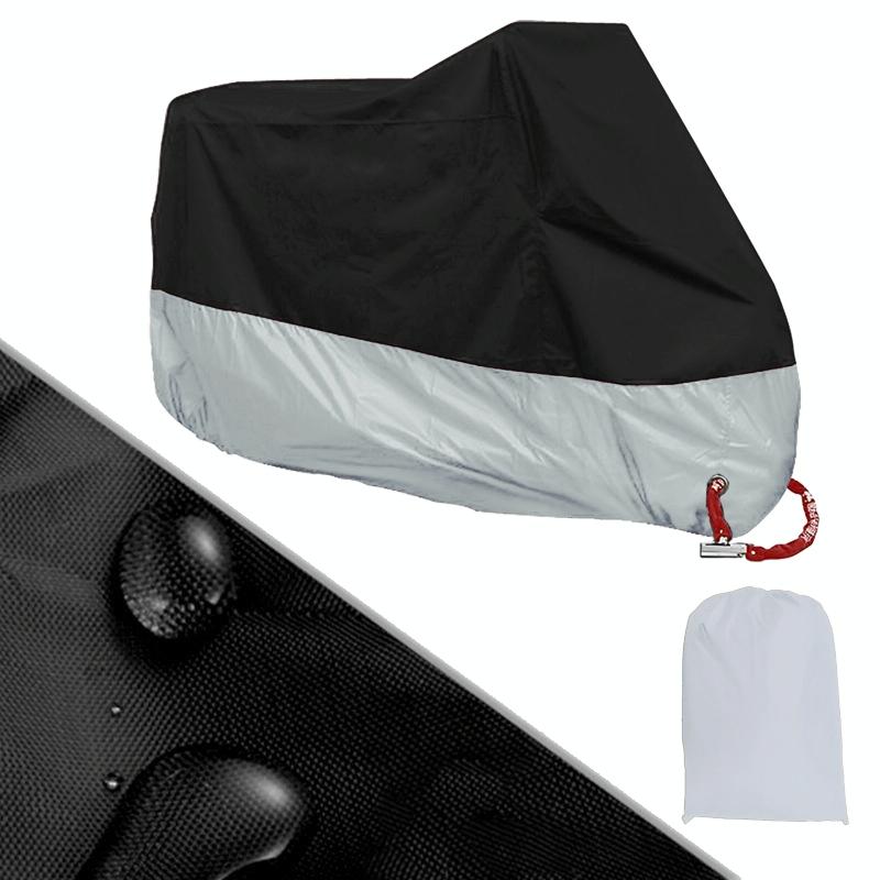 190T Motorcycle Rain Covers Dustproof Rain UV Resistant Dust Prevention Covers, Size: L(Black and Silver)