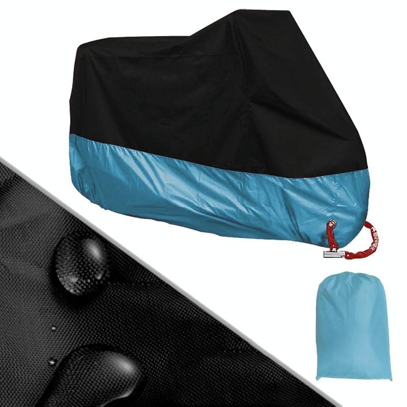 190T Motorcycle Rain Covers Dustproof Rain UV Resistant Dust Prevention Covers, Size: L(Black and Light Blue)