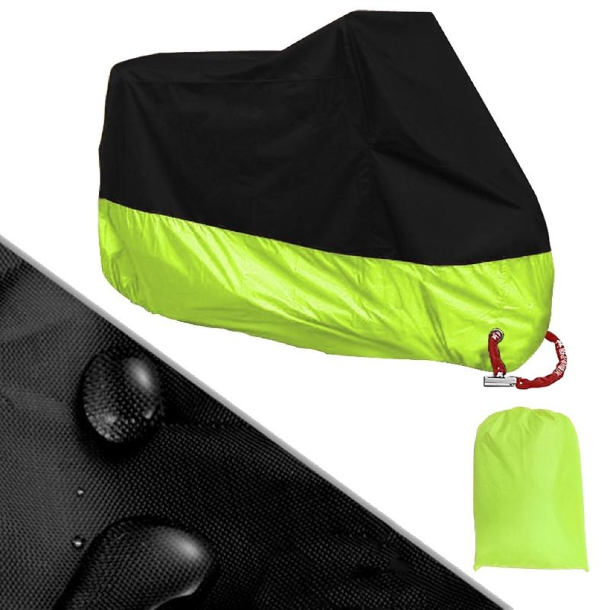 190T Motorcycle Rain Covers Dustproof Rain UV Resistant Dust Prevention Covers, Size: L(Black and Fluorescence Green)