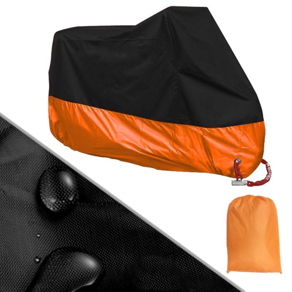 190T Motorcycle Rain Covers Dustproof Rain UV Resistant Dust Prevention Covers, Size: XXXL(Black and Orange)