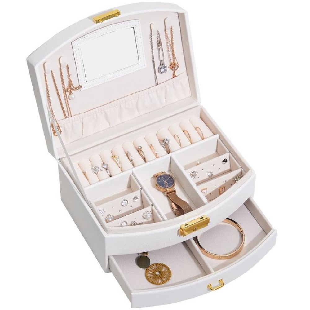Large-capacity Double-layer Jewelry Storage Box Drawer Ring Earring Jewelry Storage Box(White)