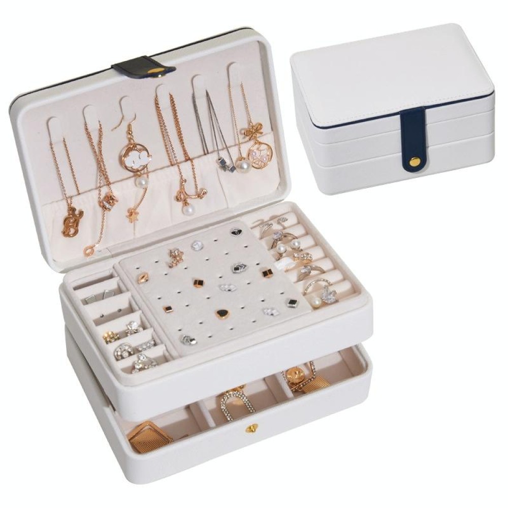 Large-capacity Three-layer PU Leather Waterproof Jewelry Storage Box Earring Necklace Storage Box(White)