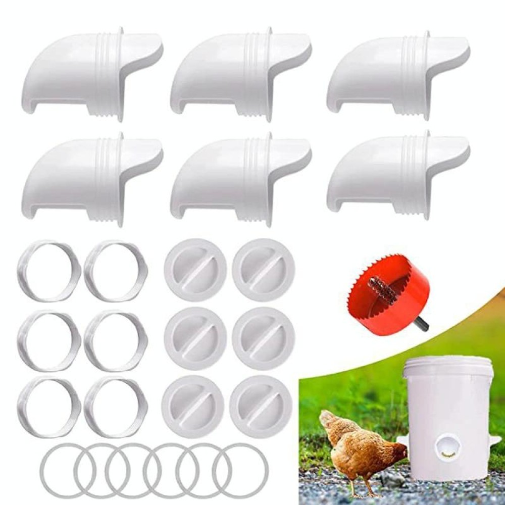 DIY Chicken Feeders Automatic Poultry Feeders Kit For Buckets, Barrels, Troughs, Spec: 6pcs/set White