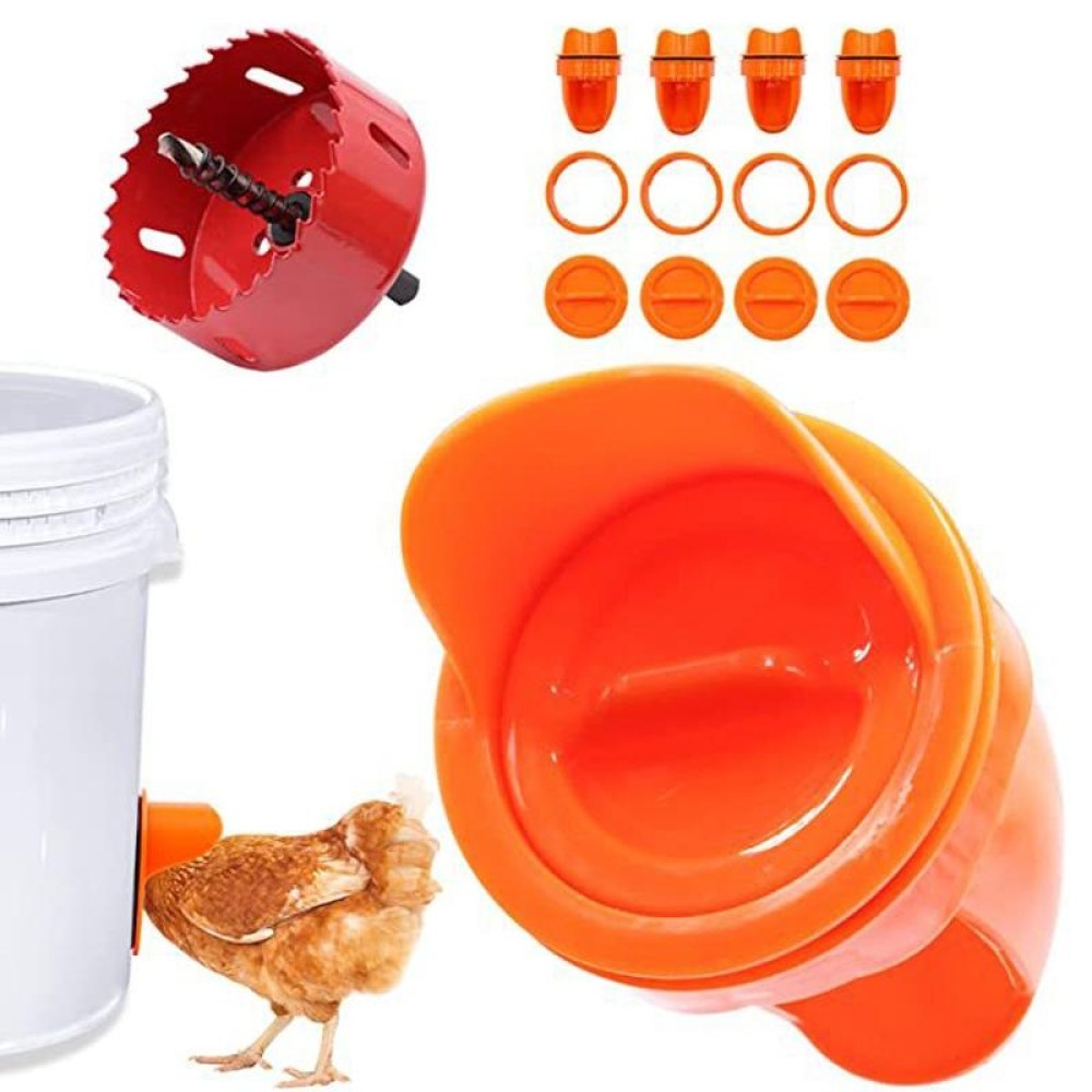 DIY Chicken Feeders Automatic Poultry Feeders Kit For Buckets, Barrels, Troughs, Spec: 4pcs/set Orange