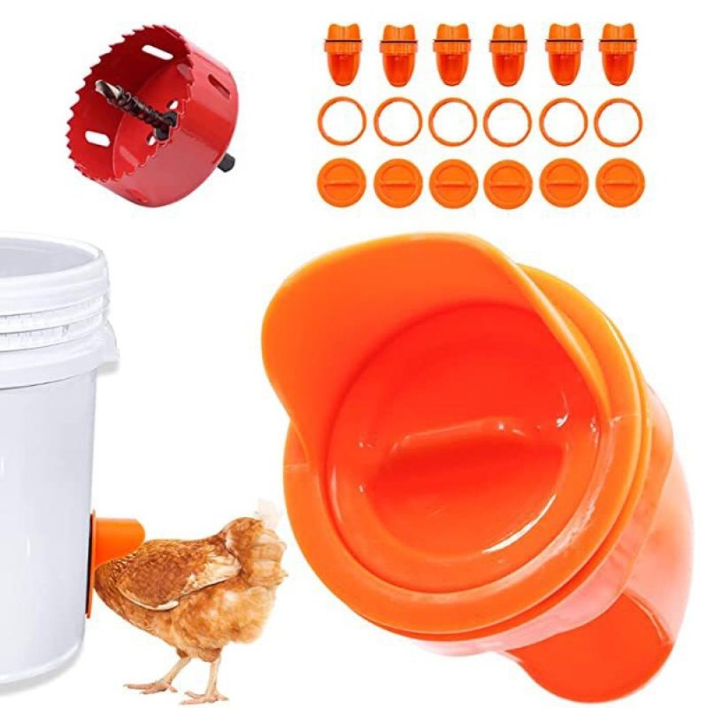 DIY Chicken Feeders Automatic Poultry Feeders Kit For Buckets, Barrels, Troughs, Spec: 6pcs/set Orange