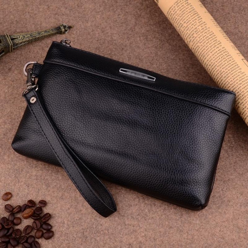 Men Clutch Bag Casual Long Zipper Wallet Large Capacity Handbag(Black)