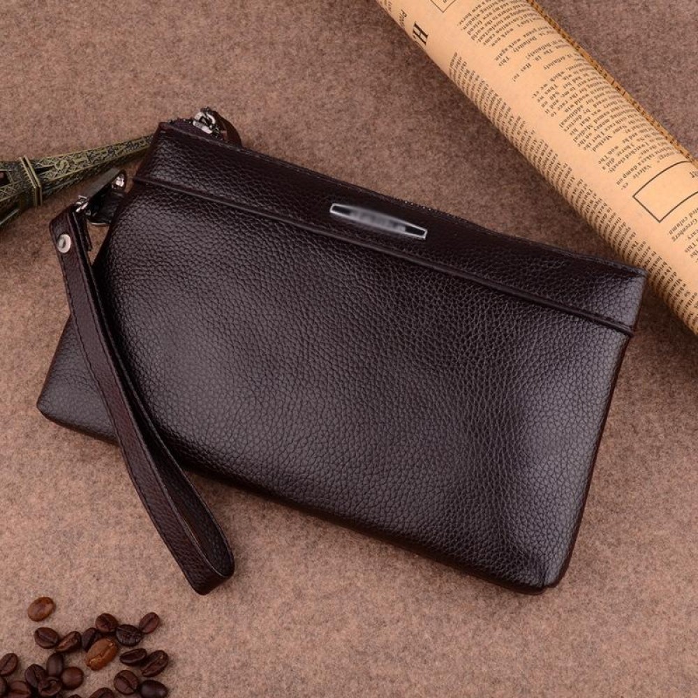Men Clutch Bag Casual Long Zipper Wallet Large Capacity Handbag(Brown)