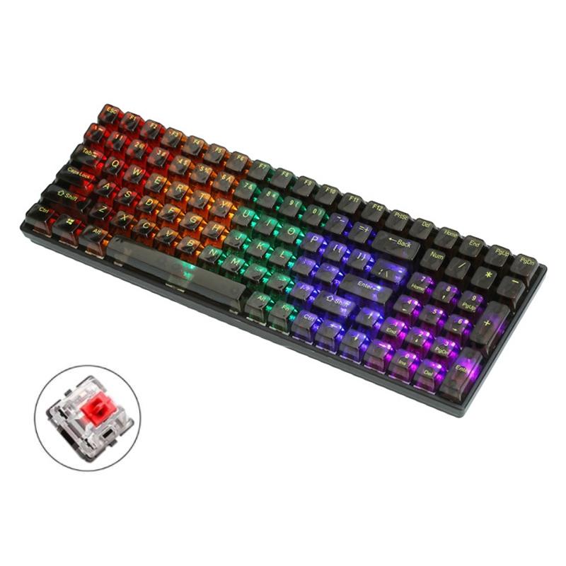 100 Keys Customized Gaming Wired Mechanical Keyboard Transparent Keycap Red Shaft (Black)