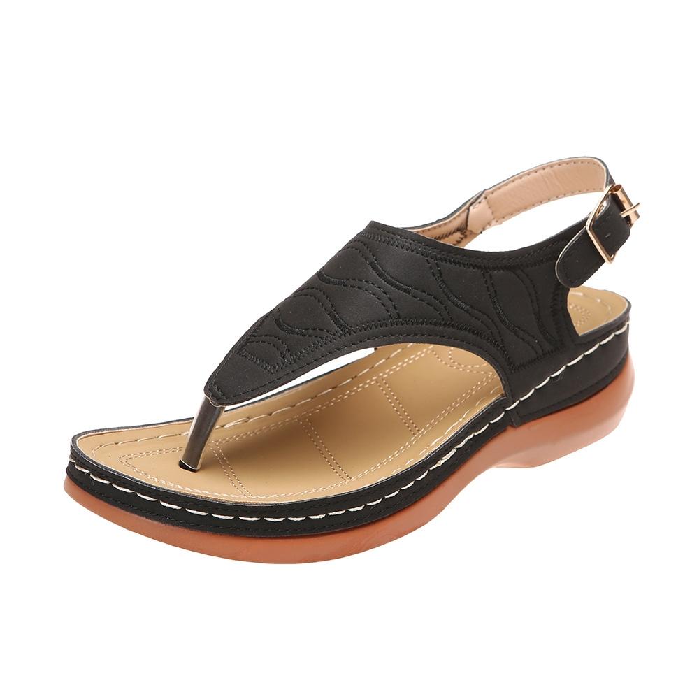 PU Leather Flip Flop Sandals Roman Style Adjustable Strap Sandals, Size: 35(Black)