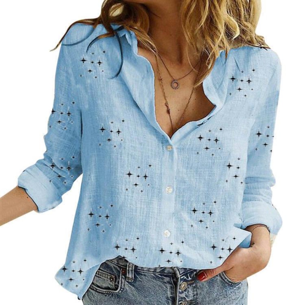 Spring And Autumn Casual Loose Long-Sleeved Breathable Linen Shirt, Size: XXXXL(Star Blue)