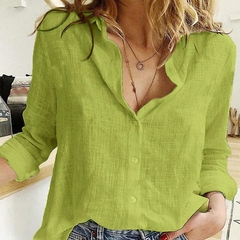Spring And Autumn Casual Loose Long-Sleeved Breathable Linen Shirt, Size: XXXXXL(Green)