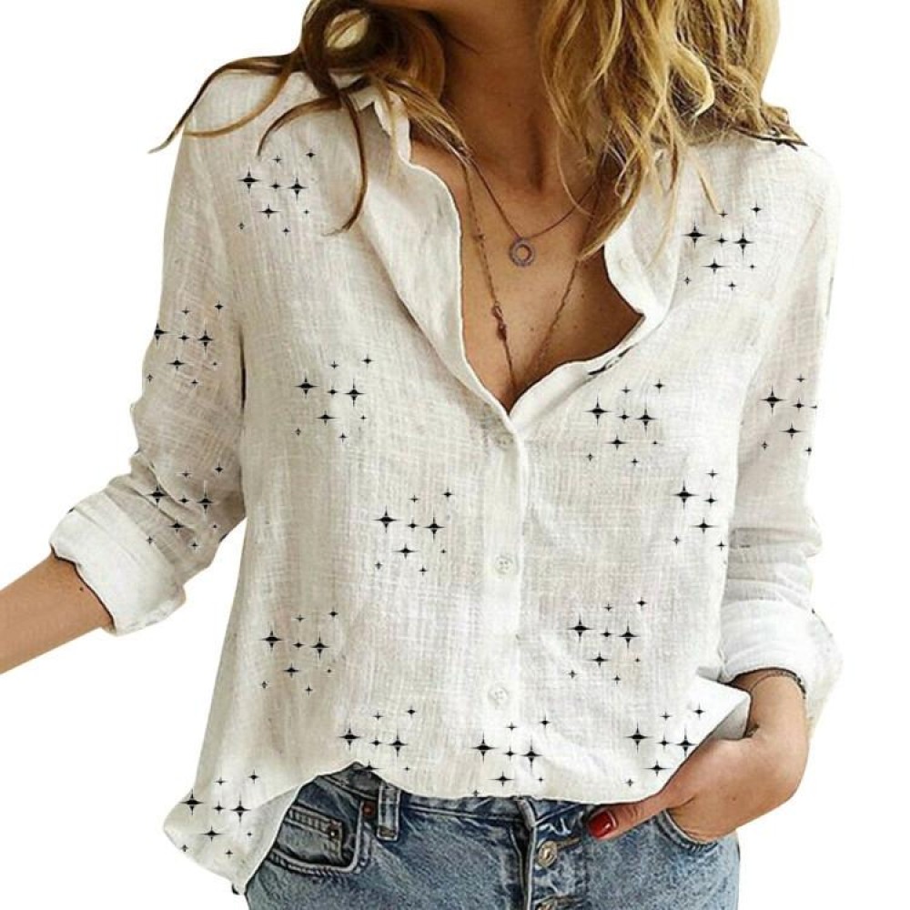 Spring And Autumn Casual Loose Long-Sleeved Breathable Linen Shirt, Size: XXXXXL(Star White)