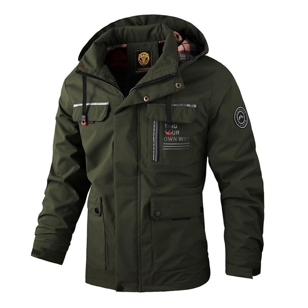 Men Casual Jacket Autumn And Winter Hooded Jacket, Size: M(Army Green)