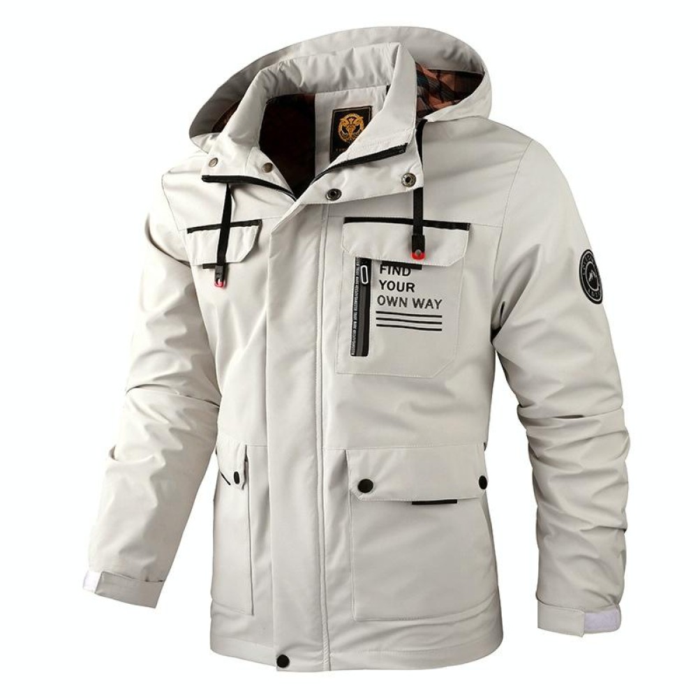 Men Casual Jacket Autumn And Winter Hooded Jacket, Size: L(White)