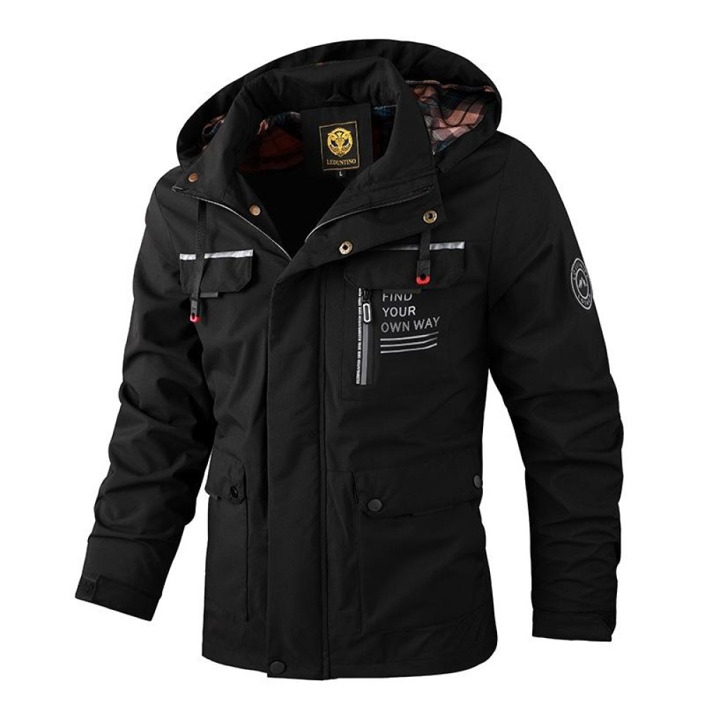 Men Casual Jacket Autumn And Winter Hooded Jacket, Size: L(Black)
