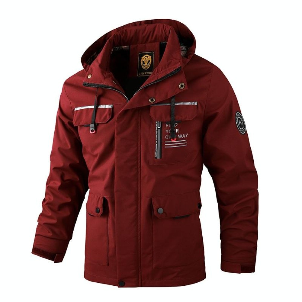 Men Casual Jacket Autumn And Winter Hooded Jacket, Size: L(Claret)