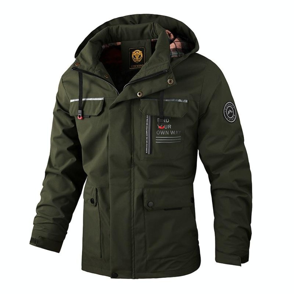 Men Casual Jacket Autumn And Winter Hooded Jacket, Size: XL(Army Green)