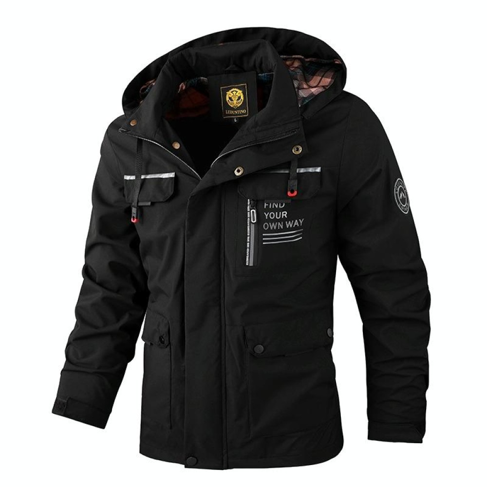 Men Casual Jacket Autumn And Winter Hooded Jacket, Size: XXL(Black)