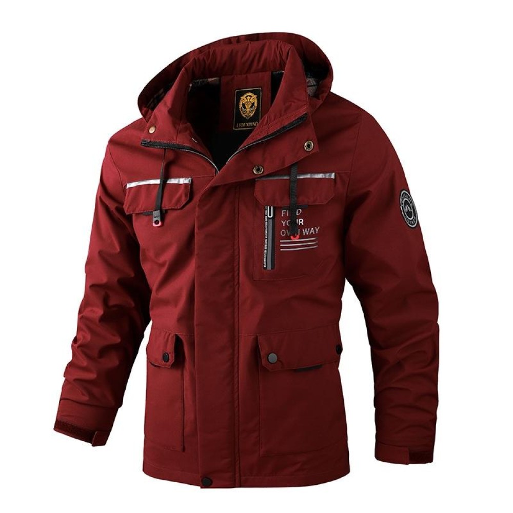 Men Casual Jacket Autumn And Winter Hooded Jacket, Size: XXL(Claret)