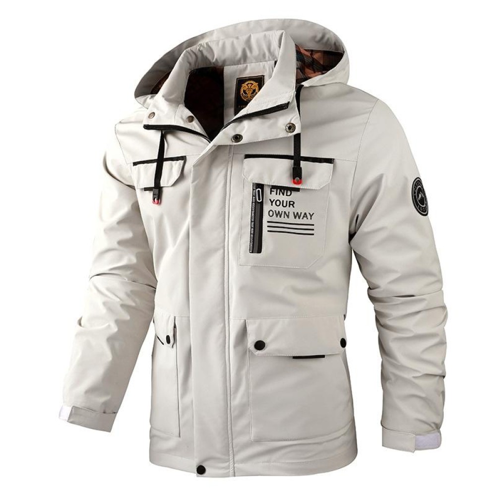Men Casual Jacket Autumn And Winter Hooded Jacket, Size: XXXL(White)
