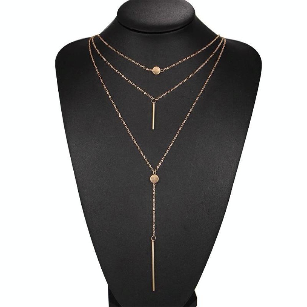 Simple 3-Layer Necklace Small Dot Exquisite Metal Bar Necklace Sweater Chain(Gold)
