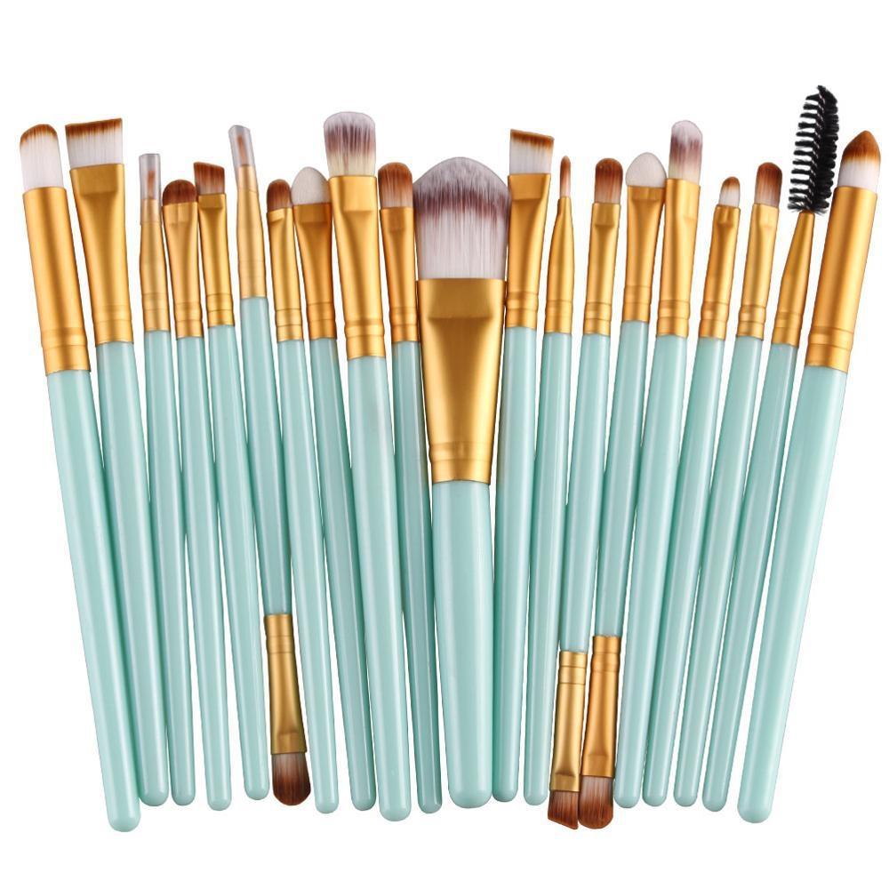 20pcs/set Wooden Handle Makeup Brush Set Beauty Tool Brushes(Gold+Green)