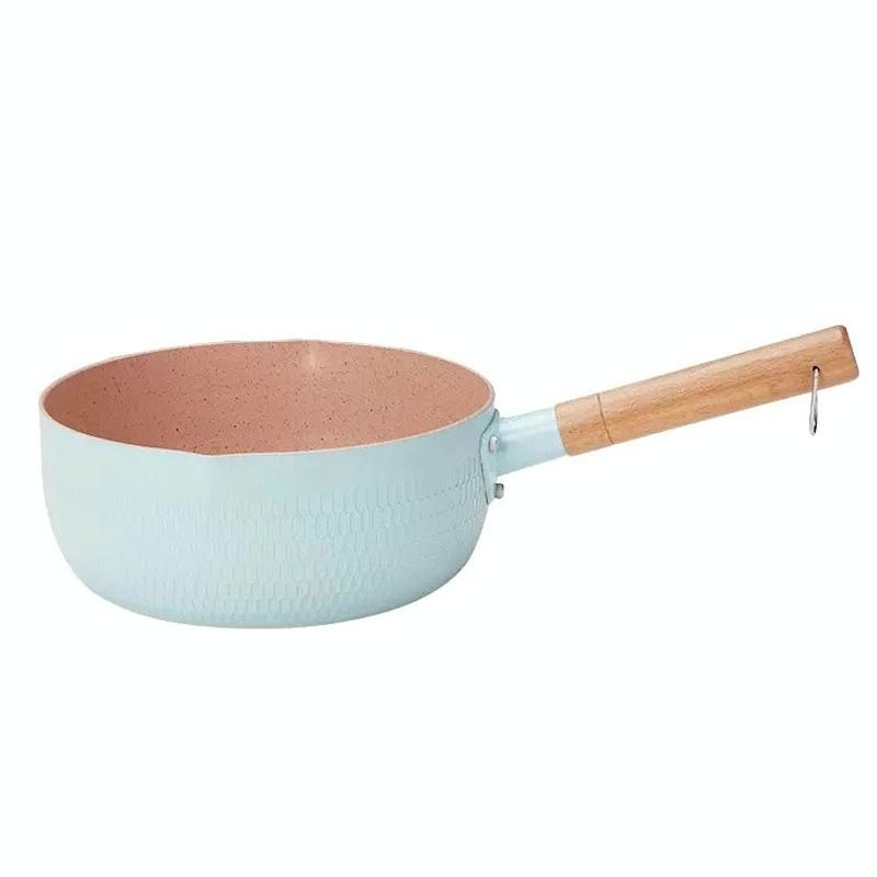 18cm Without Cover Boil Instant Noodles Non-Stick Pan Baby Food Supplement Pan Maifan Stone Small Milk Pot(Blue)