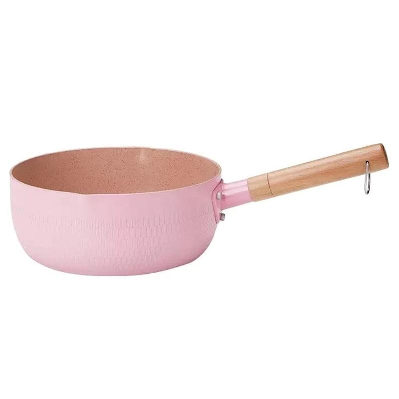 18cm Without Cover Boil Instant Noodles Non-Stick Pan Baby Food Supplement Pan Maifan Stone Small Milk Pot(Pink)