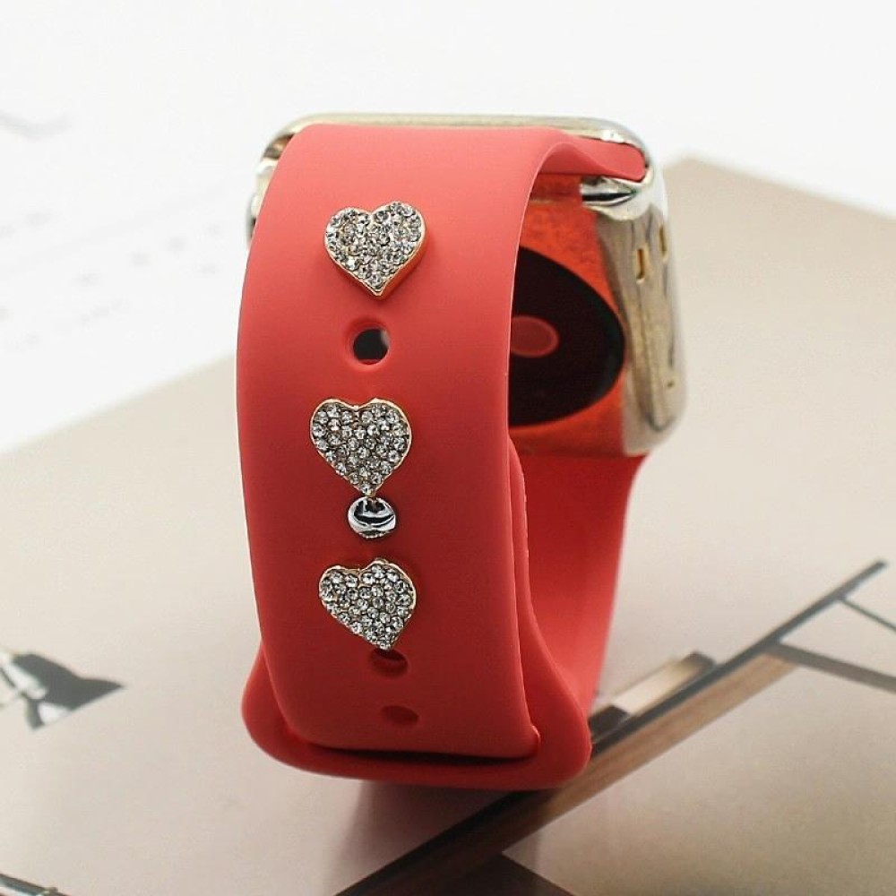 2pcs Watch Silicone Strap Decorative Diamond Buckle Strap Nails, Style: Full Diamond Heart